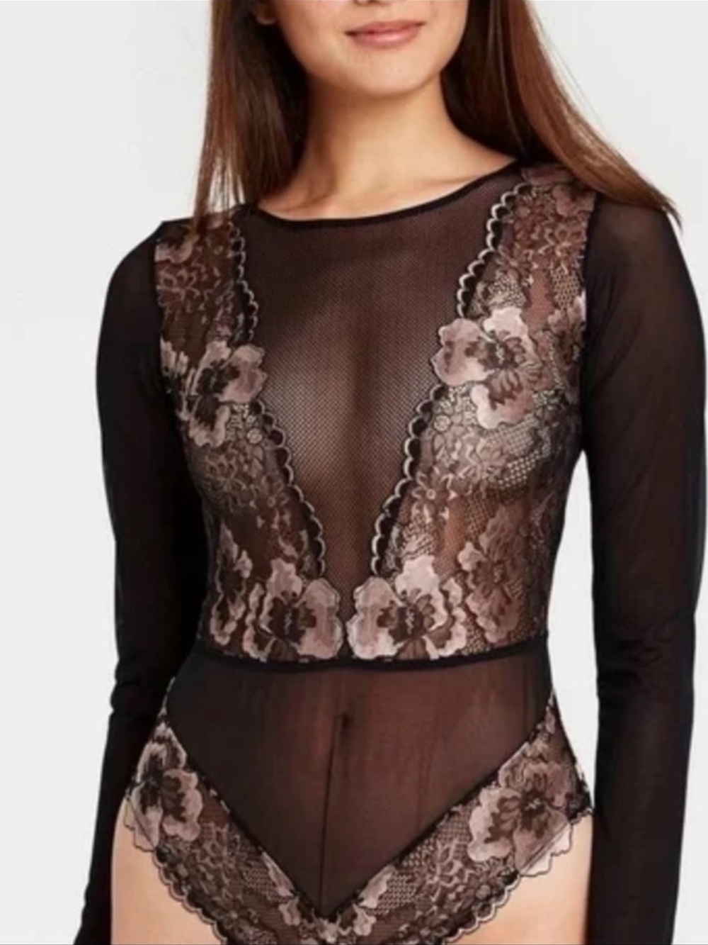 NWT Auden Floral Lace Mesh Bodysuit